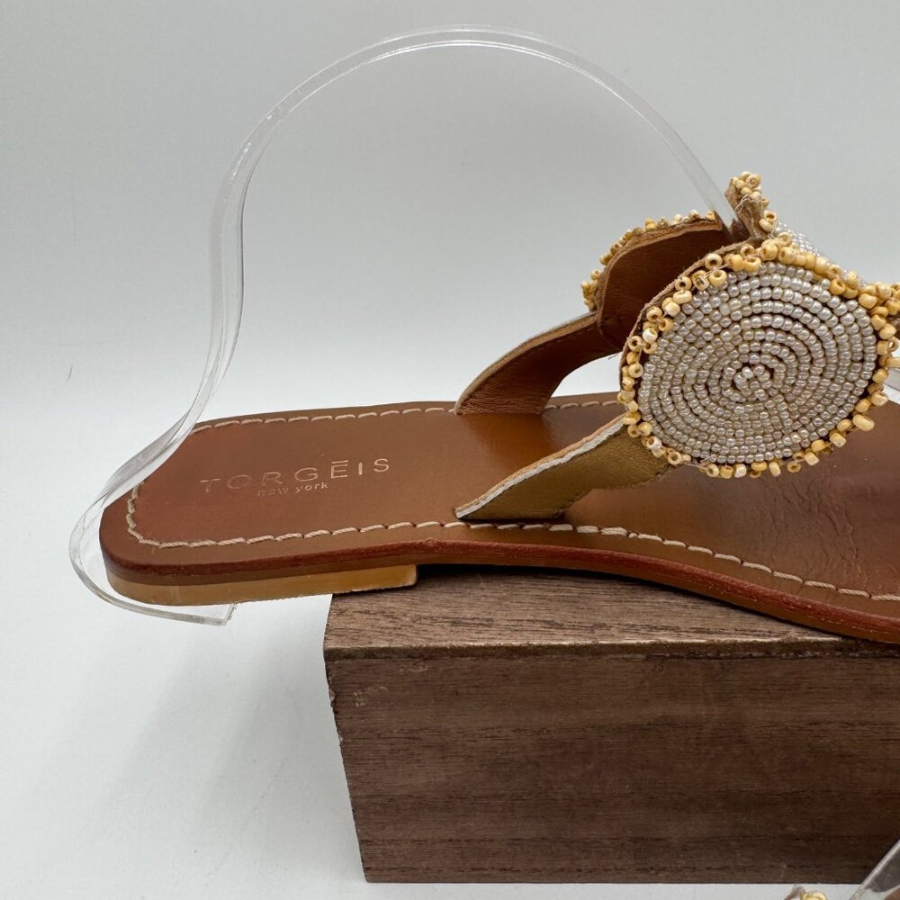 Torgeis New York Women's Helen Sandal woman size 8 leather seed bead thong - Picture 7 of 13